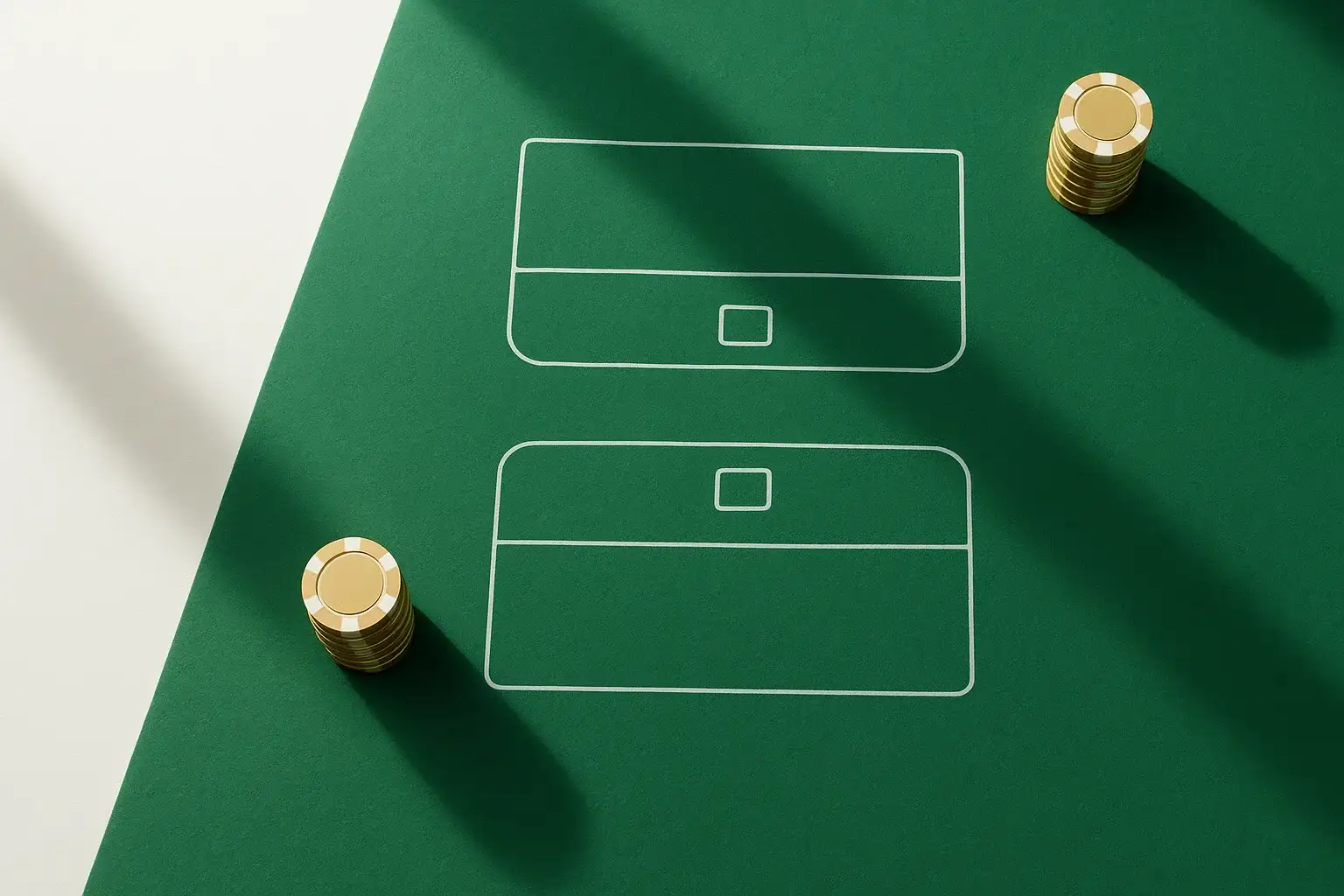 Overhead view of live baccarat table with gold chip towers